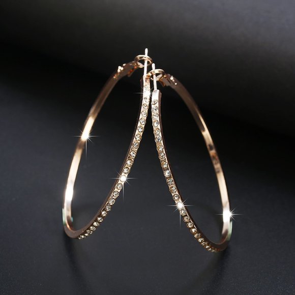 ♡ New Rose gold Rhinestone Circle Earrings Big Circle earrings ♡ - Picture 3 of 3